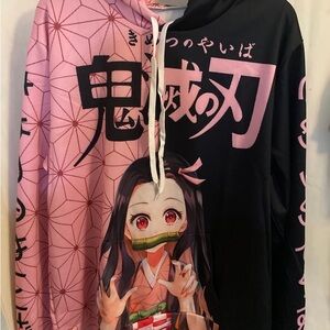 Anime Graphic Pink and Black Hoodie